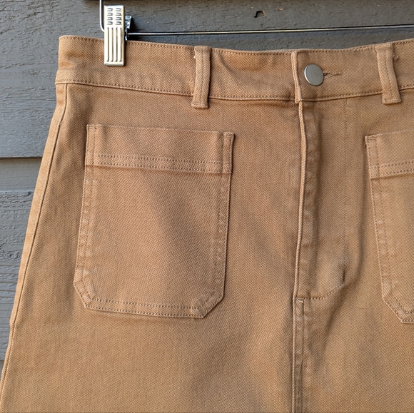 Everlane Patch Pocket Skirt Structured Cotton Size 8 Camel Tan - Picture 2 of 8